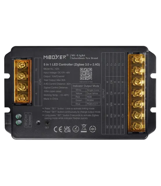 ZIGBEE, TUYA, MATTER Professionele 30 ampere LED controller 5 in 1 - Single Color/Dual White/RGB/RGBW/RGBWW/RGBCCT LED strips 12-24-48v - HZ5