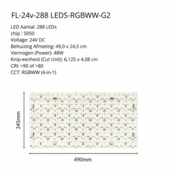 Flexibel LED sheet - 288 LED - RGBWW - Dimbaar - 24 volt IP20 - 49cm x 24,5 cm- Koppelbaar LED Sheet