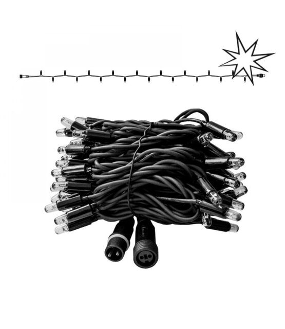 LED kerstlichtsnoer 10 meter – 2400K warm wit + flits CW – Zwart snoer – 230V systeem (IP65)