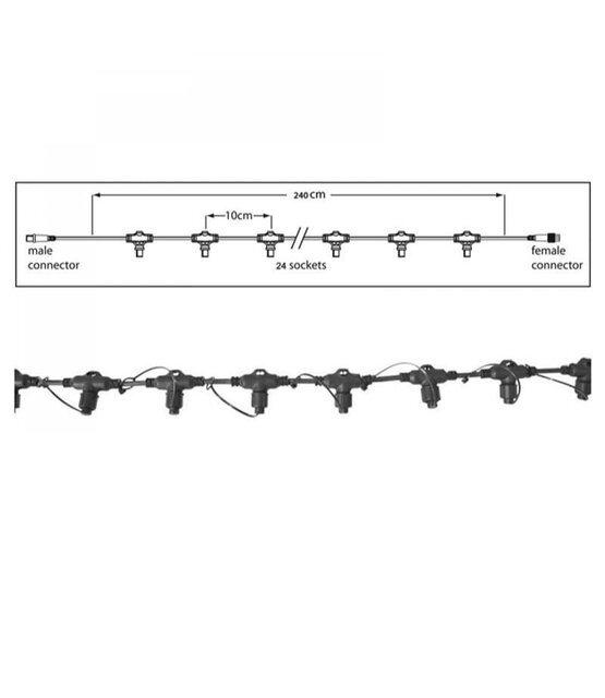 Hoofdkabel kerstverlichting Zwart – 240 cm – 24 aansluitingen – voor uitbreidbare LED verlichting