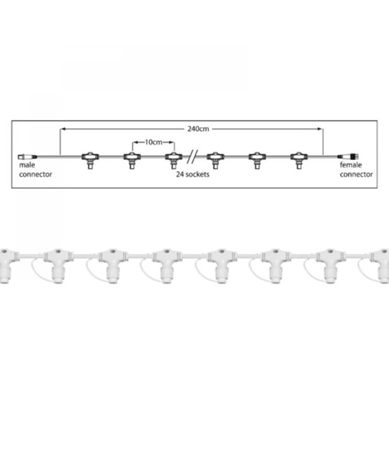 Hoofdkabel kerstverlichting wit – 240 cm – 24 aansluitingen – voor uitbreidbare LED verlichting
