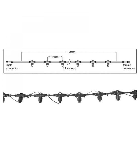 Hoofdkabel kerstverlichting Zwart – 120 cm – 12 aansluitingen – voor uitbreidbare LED verlichting