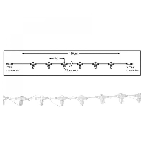Hoofdkabel kerstverlichting wit – 120 cm – 12 aansluitingen – voor uitbreidbare LED verlichting