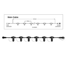 Hoofdkabel kerstverlichting Zwart – 60 cm – 6 aansluitingen – voor uitbreidbare kerstverlichting