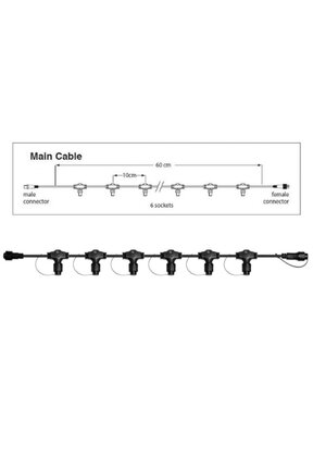 Hoofdkabel kerstverlichting Zwart – 60 cm – 6 aansluitingen – voor uitbreidbare kerstverlichting