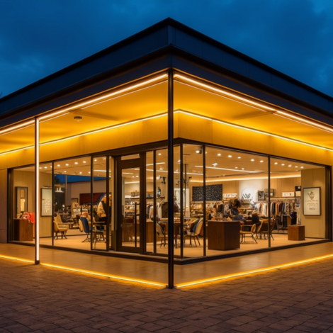 Gevelverlichting gele lichtlijn voor dag en nachtverlichting voor Intertoys Emmen