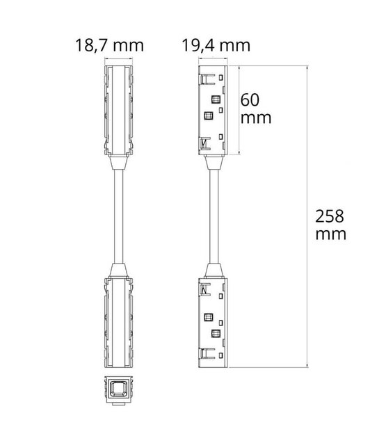 Connector 180°  flexibel Zwart 48V TZ19