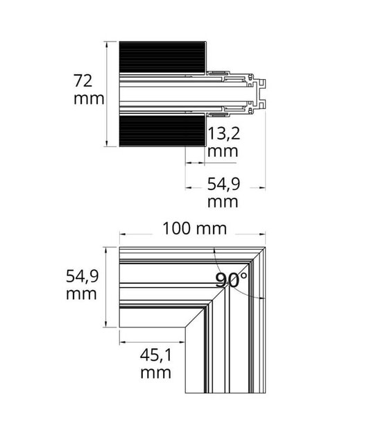 Hoek verbinder verticaal zwart TS3