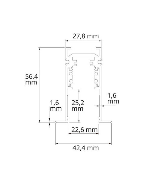LED Diepe gipsplaatrail TS4  -  2M - DALI - Zwart