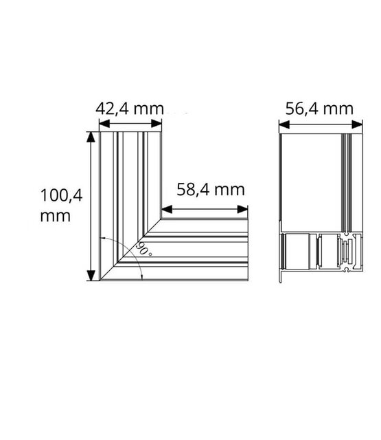 Hoek verbinder horizontaal zwart TS4