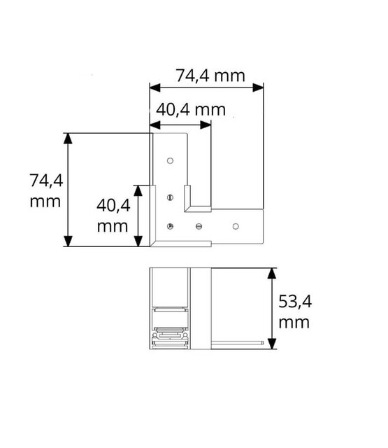 Hoek verbinder horizontaal zwart TS1