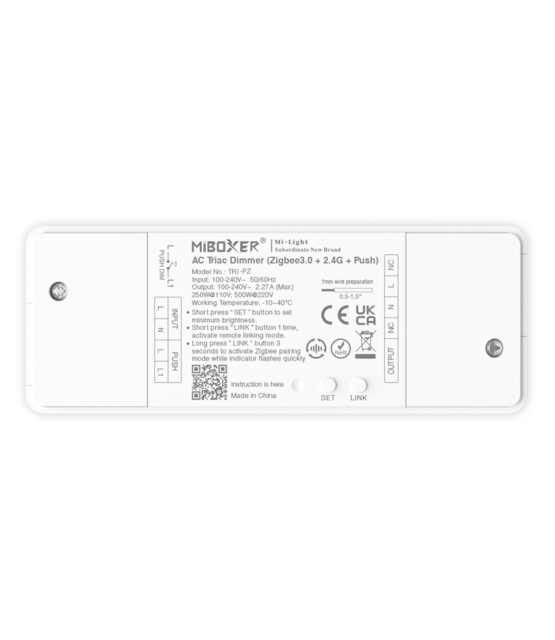 AC TRIAC LED dimmer – 230Volt Triac Dimmer module RF draadloos + Zigbee 3.0 + TUYA + RF +  Push dimmen  Hoog wattage 500W - Miboxer TRI-PZ