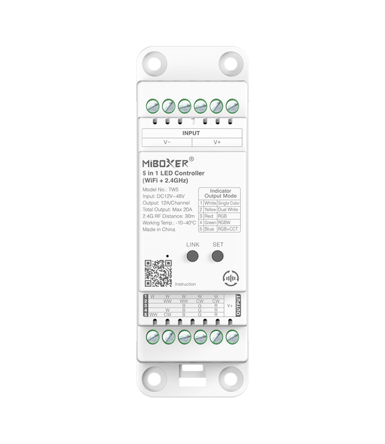 TUYA Smart LED controller 5 in 1 - voor Single color / Dual white/ RGB/ RGBW/ RGB+CCT LED strips 12-24-48v - TW5