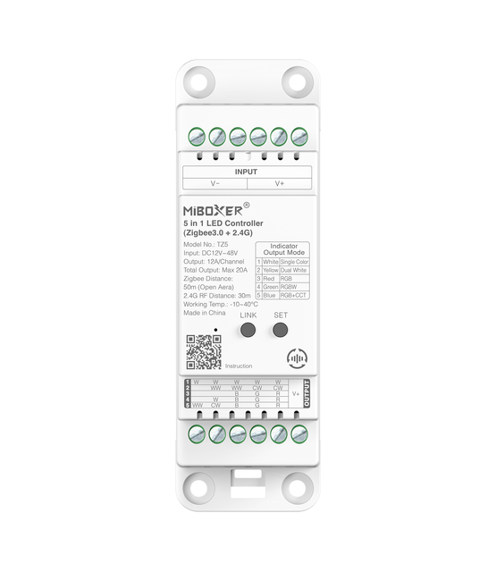 LED controller 5 in 1 - voor Single color / Dual white/ RGB/ RGBW/ RGB+CCT LED strips 12-24-48v - (TUYA, Zigbee 3.0 + 2.4G) - TZ5