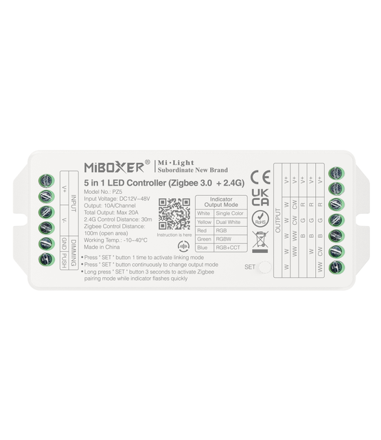 LED controller 5 in 1 - voor enkele kleur / dubbel wit / RGB / RGBW / RGB+CCTLED strips 12-24-48v - (Zigbee 3.0 + 2.4G) - PZ5