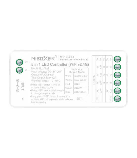 TUYA stand alone LED controller 5 in 1 - voor Single Color/Dual White/RGB/RGBW/RGBWW/RGBCCT LED strips 12-24v - SW5