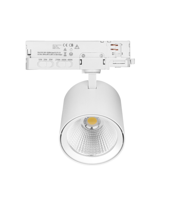 3-fase rail spot - WIT -  instelbaar - 10W/20W/30W 38° - JASMIN - 2700/3000/4000K
