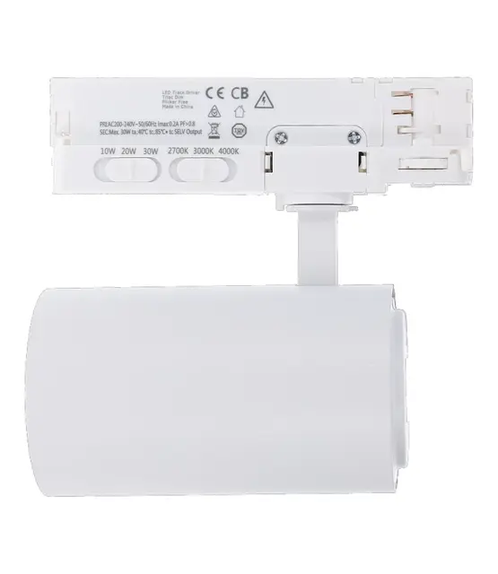 3-fase rail spot - WIT -  instelbaar - 10W/20W/30W 38° - ROSA - 2700/3000/4000K