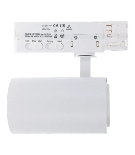 3-fase rail spot voor SLAGER - BAKKER - VISWINKEL - WIT -  instelbaar - 10W/20W/30W 38° - ROSA RETAIL FOOD - 2700/3000/4000K