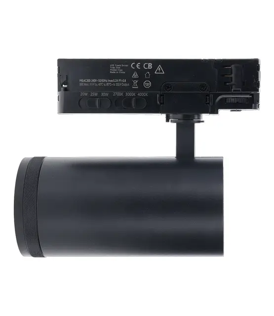 Dimbare en graden instelbare 3-fase rail spot - ZWART - 20/25/30 Watt 15° 55° - ZOOMABLE - 2700/3000/4000K