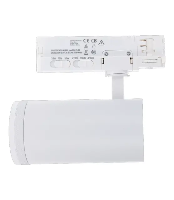 Dimbare en graden instelbare 3-fase rail spot - WIT - 20/25/30 Watt 15° 55° - ZOOMABLE - 2700/3000/4000K