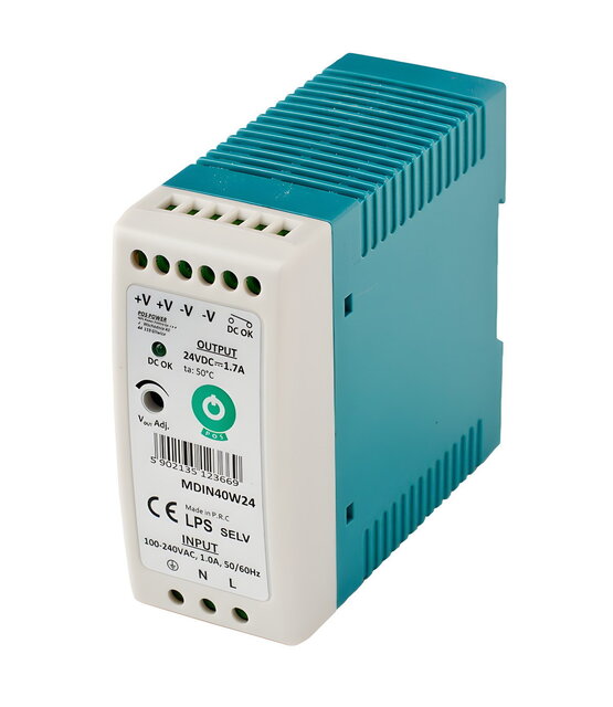 DIN Rail LED voeding 40 watt 24 volt 1,70 Ampère - IP20 - MDIN40W24