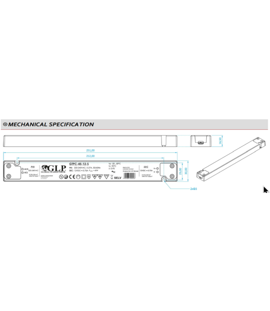 SLIM LED voeding 45 watt 24 volt 1,87 Ampère - IP20 - Slim - GTPC-45-24-S