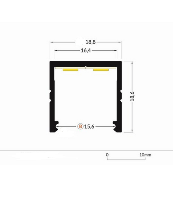 AANBIEDING LED profiel 2 meter met opaal klikafdekking 18,8 mm x 18,6 mm - 20ALU RAUW ALUMINIUM