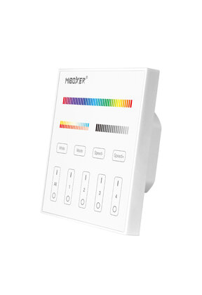 Bedrade LED wanddimmer Wit T4 Miboxer - Draadloos 4 zone (RGB+CCT)