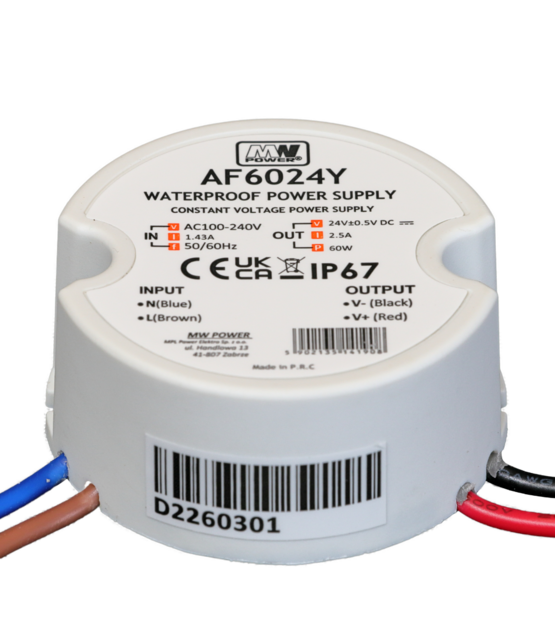 Wandcontactdoos Mini LED voeding 60 watt 24 volt 2,5 Ampère – IP67 waterdicht – AF6024Y