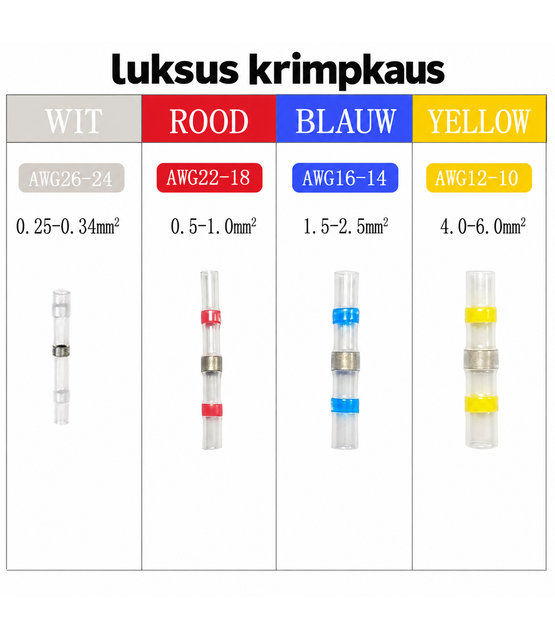LED kabelverbinders, waterdicht geïsoleerd, 4 maten, 26-10 AWG, soldeerverbinders met krimpslang, krimpkous, krimpverbinders voor 12V, 24V, 48V