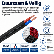 Installatiekabel  0,75mm² 18AWG 2-aderige platte installatie kabel met PVC bescherming en koperen kern  - 100cm (tot 100m op rol)