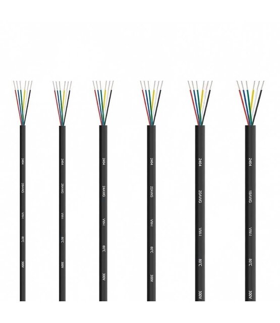 Installatiekabel  0,75mm² 18AWG 6-aderige ronde installatie kabel met PVC bescherming en koperen kern  - 100cm (tot 100m op rol)