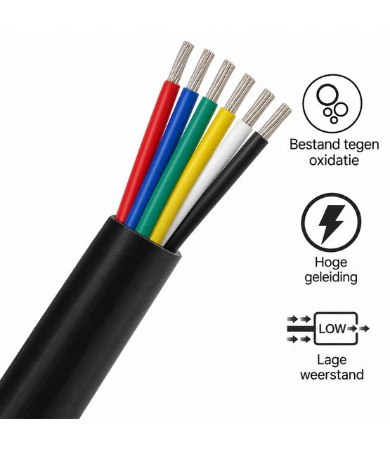 Installatiekabel  0,75mm² 18AWG 6-aderige ronde installatie kabel met PVC bescherming en koperen kern  - 100cm (tot 100m op rol)
