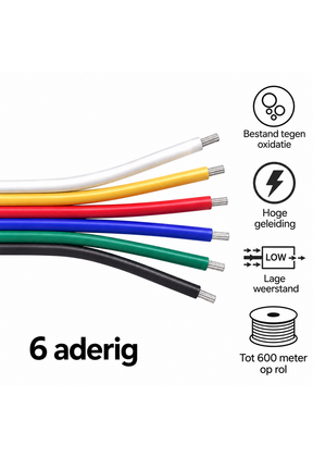 RGBCCT Kabel 6-polig, YZWL 4x0,35mm - 22AWG - 1 meter tot 600 meter