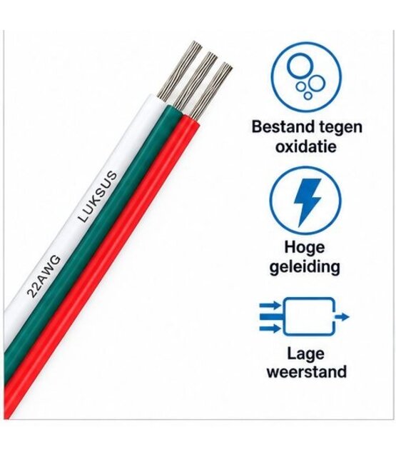 Dual white - CCT LED strip aansluitkabel 3-polig - 0,5 mm2 1 meter - voor dual white LED strips