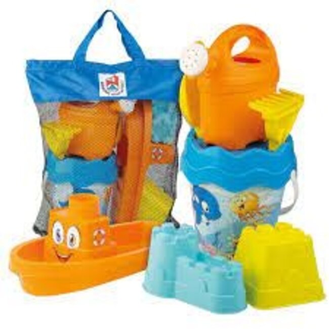 merkloos Strandset Happy Fish - in Tas - 8 Delig