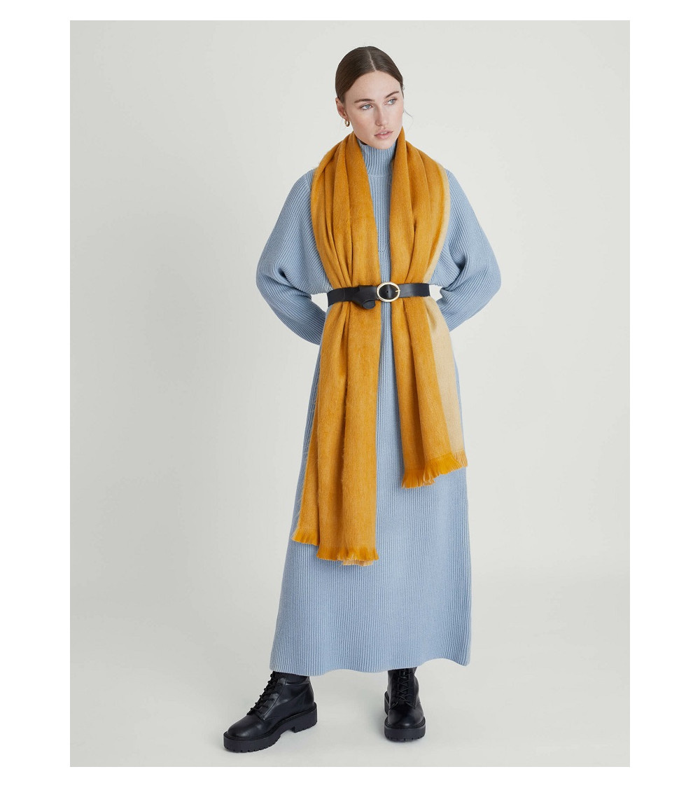 Alpaca Loca Sjaal Dubbelzijdig Oker en Naturel