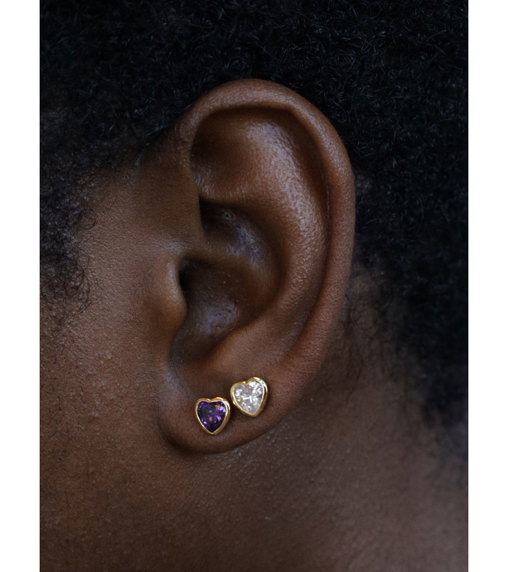 T.I.T.S. T.I.T.S. Tits Big Amethyst Heart Stud Gold