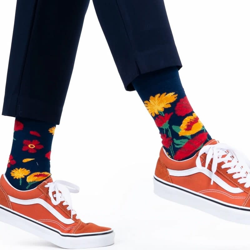 Many Mornings Many Mornings Flower Power Navy Sokken