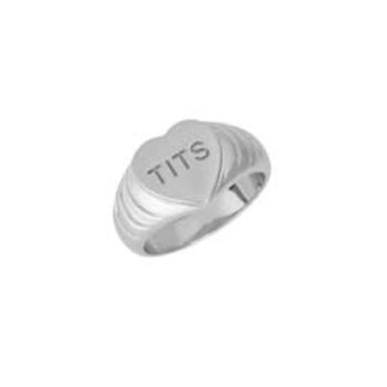 T.I.T.S. Tits Big Heart Ring Silver