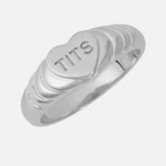 T.I.T.S. TITS Pink Heart Ring Silver