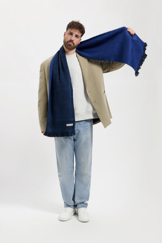 Alpaca Loca Smalle Sjaal Dubbelzijdig Kobalt Blauw