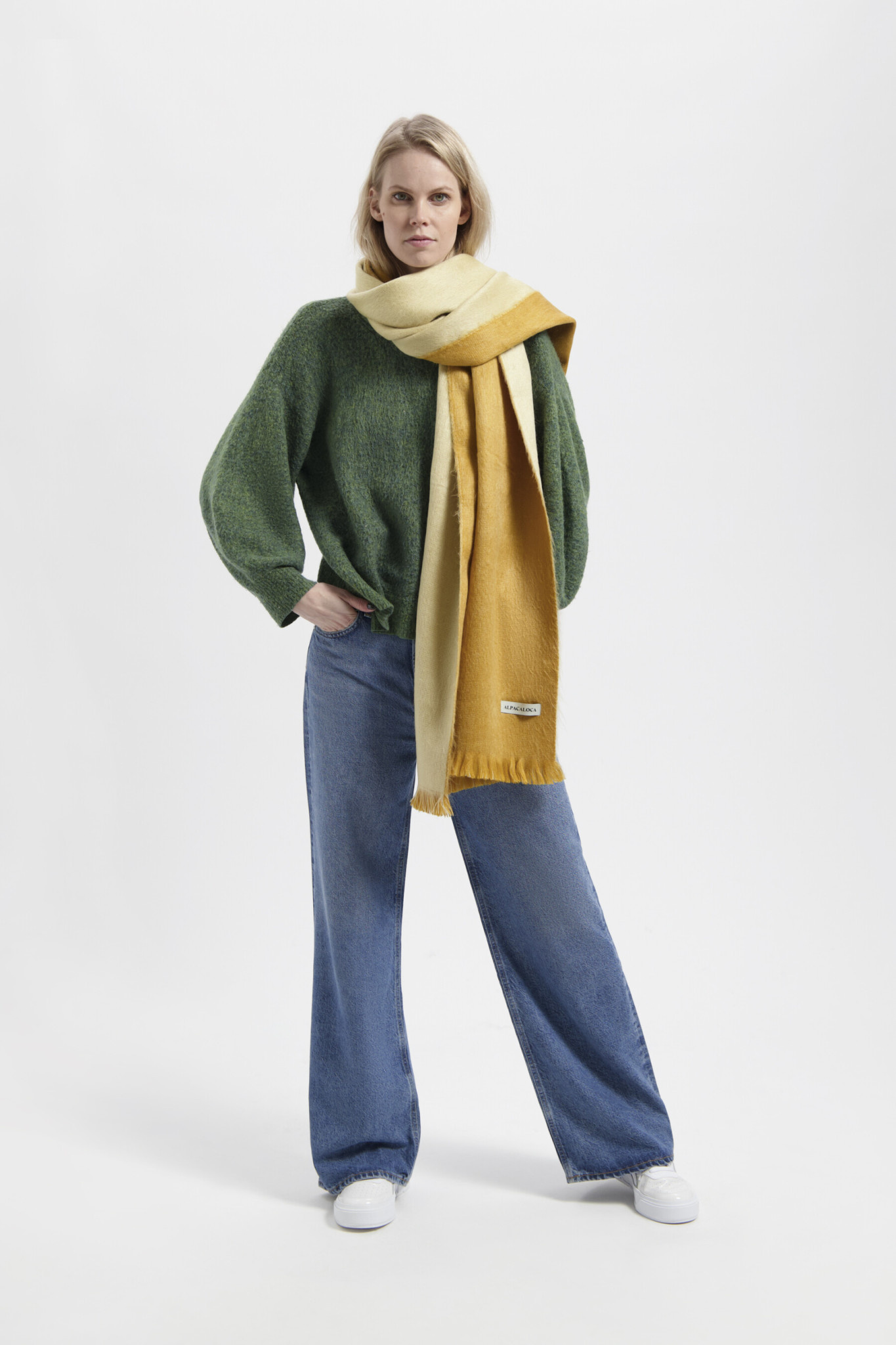 Alpaca Loca Sjaal Dubbelzijdig Oker en Naturel