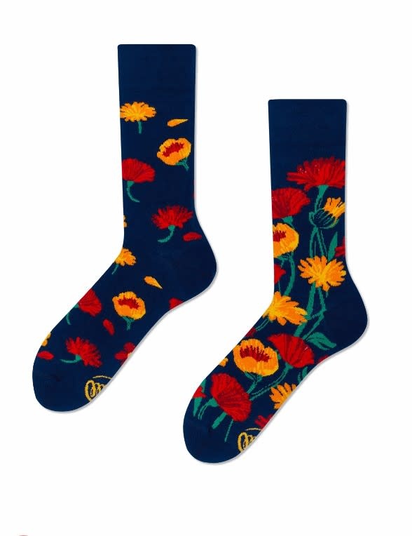 Many Mornings Many Mornings Flower Power Navy Sokken