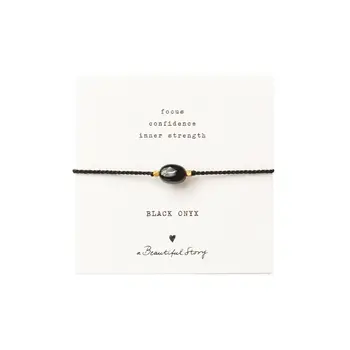 A Beautiful Story Gemstone Card Black Onyx Armband Goud