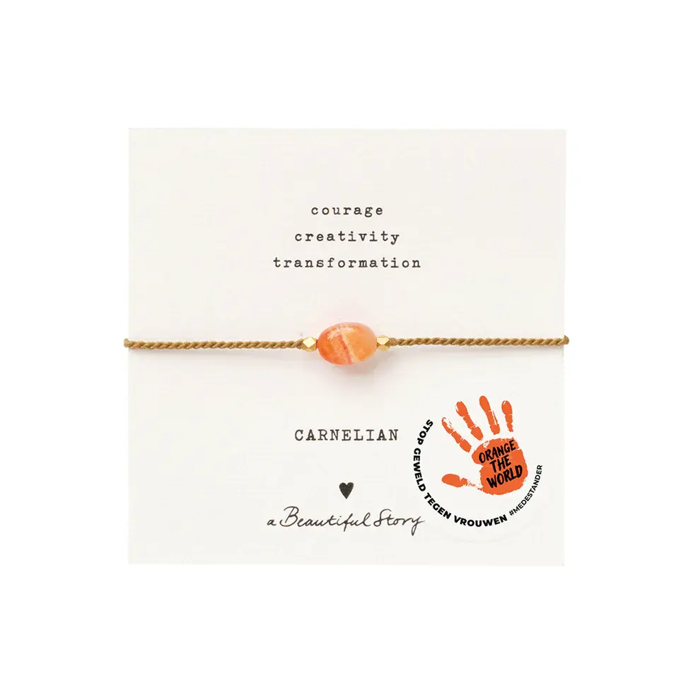A Beautiful Story A Beautiful Story Gemstone Card Carnelian Armband Goud