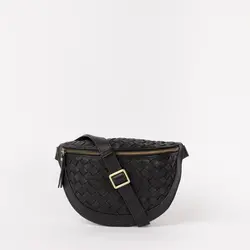 O My Bag Ray Bum Bag Woven Soft Grain Leather Black