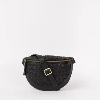 O My Bag Ray Bum Bag Woven Soft Grain Leather Black