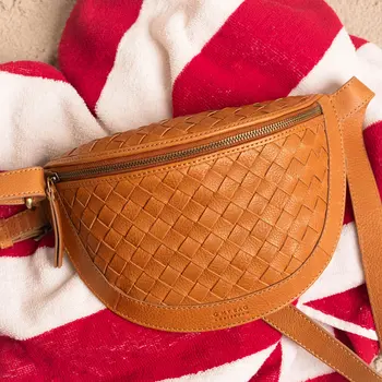O My Bag Ray Bum Bag Woven Soft Grain Leather Wild Oak
